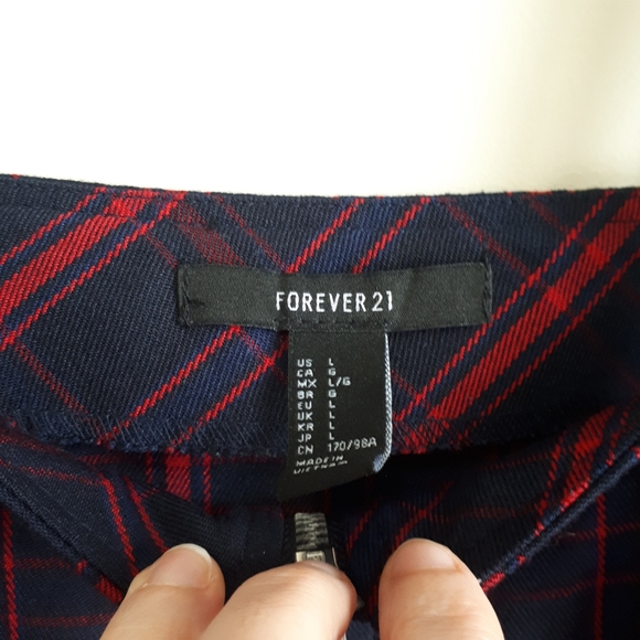 FOREVER 21 / L / Women's Tartan Plaid Pinafore Full Front Zip Mini Dress - Red - Picture 7 of 9